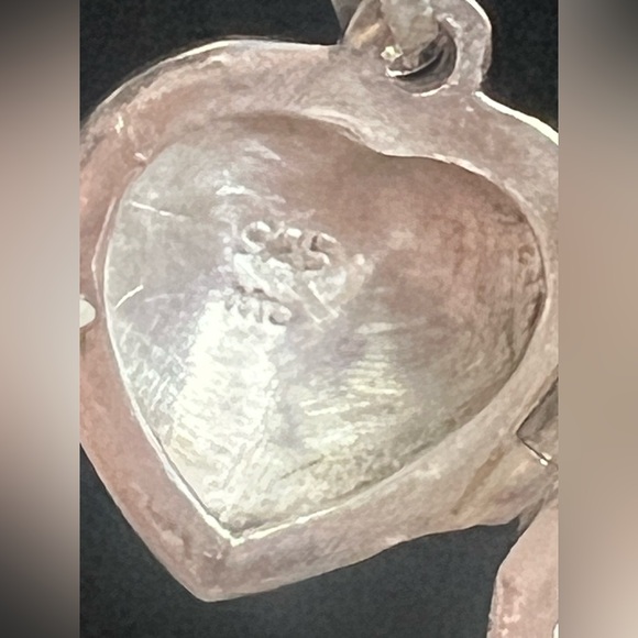 Vintage sterling silver diamond etched puffy heart locket ~17” - Picture 4 of 5